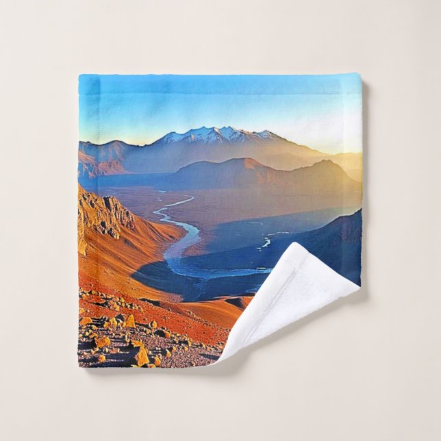 Majestätisches Bergtal-Fluss-Design Badhandtuch Set (Waschlappen)