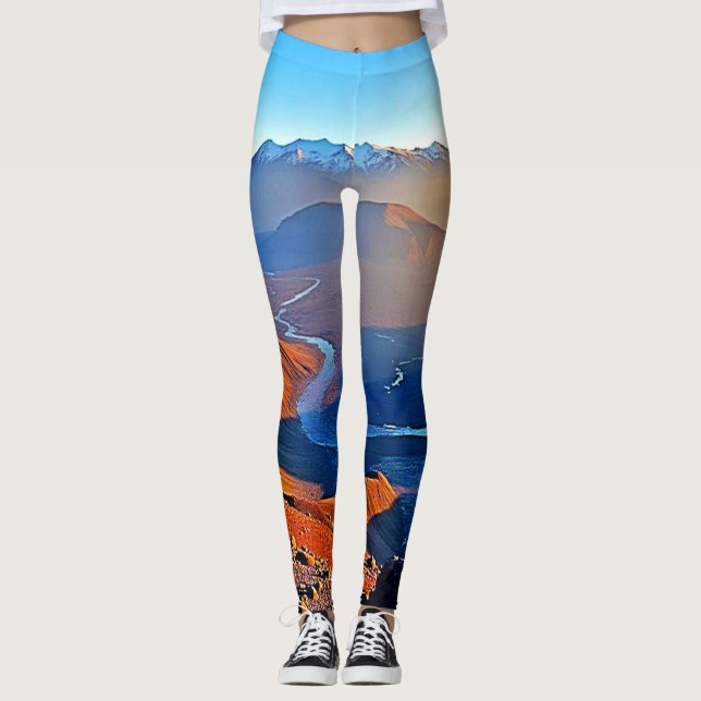 Majestätisches Bergtal-Fluss-Design Leggings (Vorderseite)