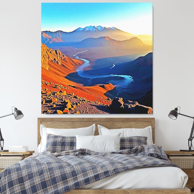 Majestätisches Bergtal-Fluss-Design Leinwanddruck (Insitu (Schlafzimmer))