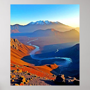 Majestätisches Bergtal-Fluss-Design Poster