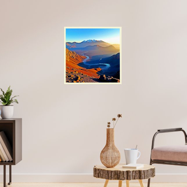 Majestätisches Bergtal-Fluss-Design Poster (Wohnzimmer 3)