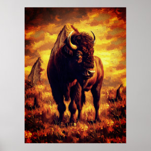 Majestätisches Bison-Ölgemälde – Wilder Prärie-Son Poster