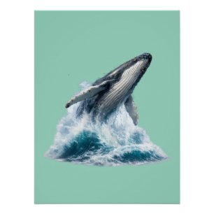Majestätisches Buckelwal-Brecher-Ozean-Teal-Wandbi Poster