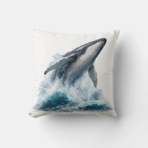 Majestätisches Buckelwal-Ozeanwellen-Aquarell Kissen
