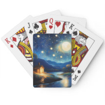 Majestätisches Cottage unter Mond Spielkarten