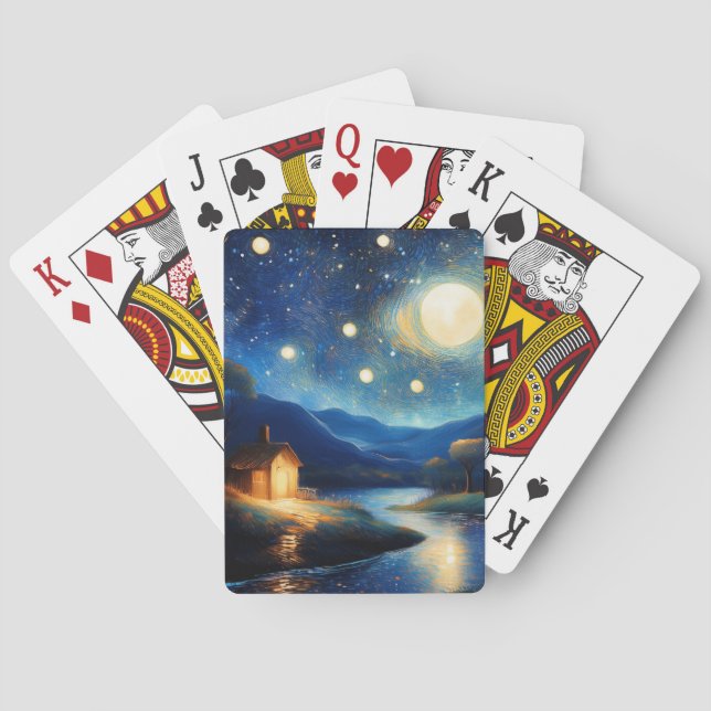 Majestätisches Cottage unter Mond Spielkarten (Rückseite)