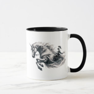 Majestätisches Einhorn und Ritter in Rüstung. Tasse