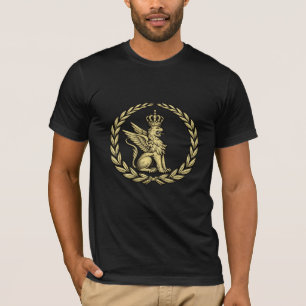 Majestätisches geflügeltes Löwen-Wappen Gold-Emble T-Shirt