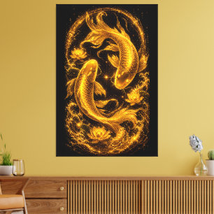 Majestätisches Gold-Koi-Fischpaar Luxus Leinwanddruck