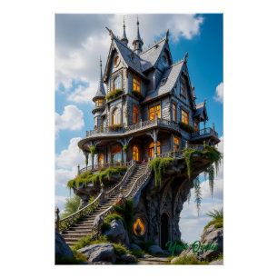 Majestätisches gotisches Herrenhaus am Klippenrand Poster