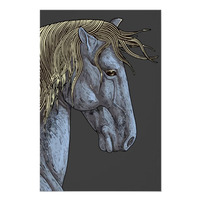 Majestätisches graues Pferd mit fließender Mähne Poster (Vorderseite)