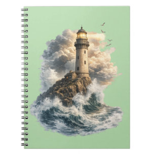 Majestätisches Leuchtturm-Ozeanwellen-Spiralnotizb Notizblock