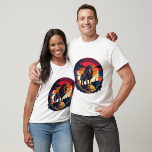 Majestätisches Löwen-Sonnenuntergangs-Vintage-Shir T-Shirt