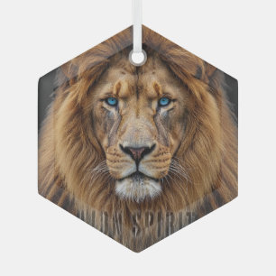 Majestätisches Löwengesicht mit blauen Augen Wil Ornament Aus Glas