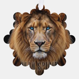 Majestätisches Löwengesicht mit blauen Augen Wil Ornament Karte