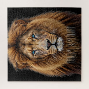 Majestätisches Löwengesicht mit blauen Augen Wil Puzzle