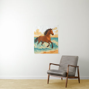 Majestätisches Pferd, das aus der Meereskraft und Wandteppich