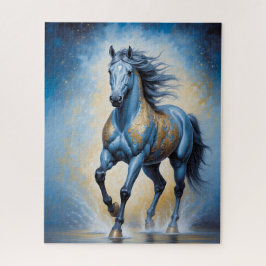 majestätisches Pferd in Blau und Gold Puzzle
