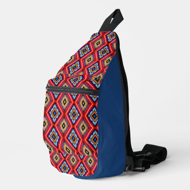Majestätisches Rot-Blau-Intrigen-Diamantmuster  Crossbody Bag (Rechte Ecke)