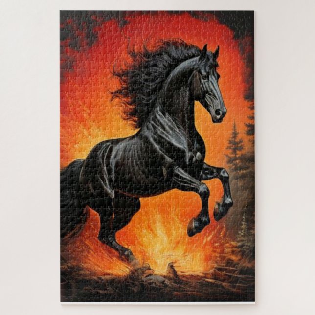 Majestätisches schwarzes Pferd Puzzle (Vertikal)