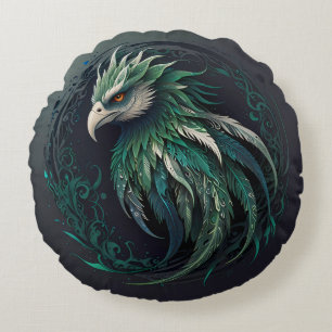 Majestätisches süßes grünes Phönix-Vogel-Design Rundes Kissen