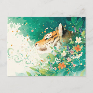 Majestätisches Tigerprofil im üppigen Tealgarten Postkarte