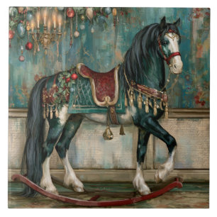 Majestätisches viktorianisches Weihnachtspferd Fliese