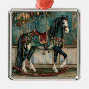 Majestätisches viktorianisches Weihnachtspferd Ornament Aus Metall