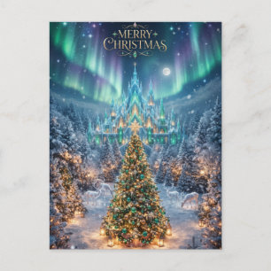 Majestätisches Weihnachtsbaum- und Eisschloss-Desi Postkarte