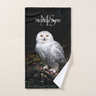 Majestätisches Winter-Schneeeulen-Monogramm mit in Badhandtuch Set