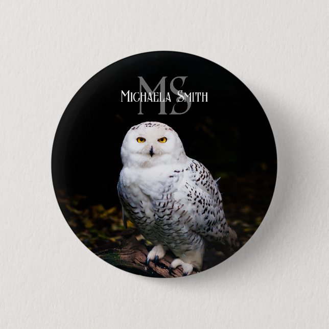 Majestätisches Winter-Schneeeulen-Monogramm mit in Button (Vorderseite)