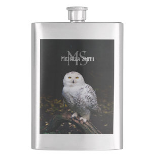 Majestätisches Winter-Schneeeulen-Monogramm mit in Flachmann