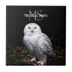 Majestätisches Winter-Schneeeulen-Monogramm mit in Fliese
