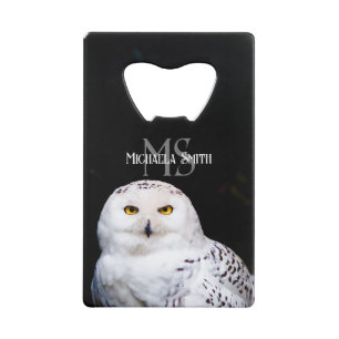 Majestätisches Winter-Schneeeulen-Monogramm mit in Geldbeutel Flaschenöffner