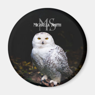Majestätisches Winter-Schneeeulen-Monogramm mit in Magnet