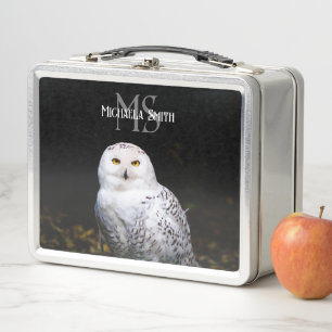 Majestätisches Winter-Schneeeulen-Monogramm mit in Metall Brotdose