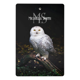 Majestätisches Winter-Schneeeulen-Monogramm mit in Mini Klemmbrett
