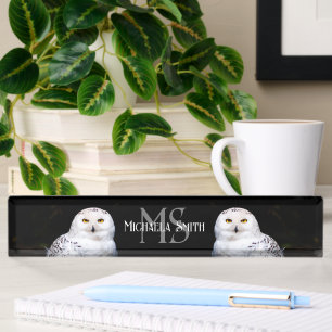 Majestätisches Winter-Schneeeulen-Monogramm mit in Namensplakette