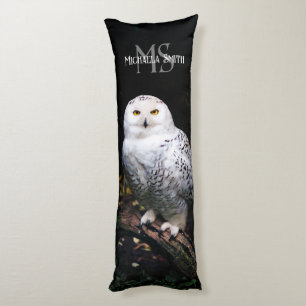 Majestätisches Winter-Schneeeulen-Monogramm mit in Seitenschläferkissen