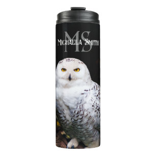 Majestätisches Winter-Schneeeulen-Monogramm mit in Thermosbecher