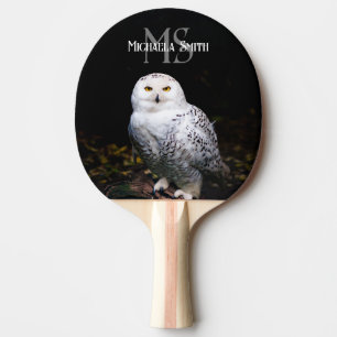 Majestätisches Winter-Schneeeulen-Monogramm mit in Tischtennis Schläger