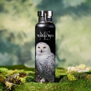 Majestätisches Winter-Schneeeulen-Monogramm mit in Trinkflasche