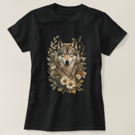 Majestätisches Wolf-Blumen-Natur-T-Shirt T-Shirt