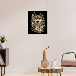 Majestätisches Wolf Floral Natur T-Shirt Poster