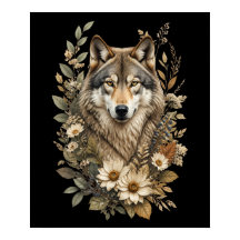 Majestätisches Wolf Floral Natur T-Shirt