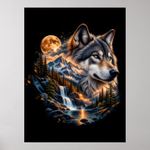 Majestätisches Wolf Vollmond-Wilderness-Poster