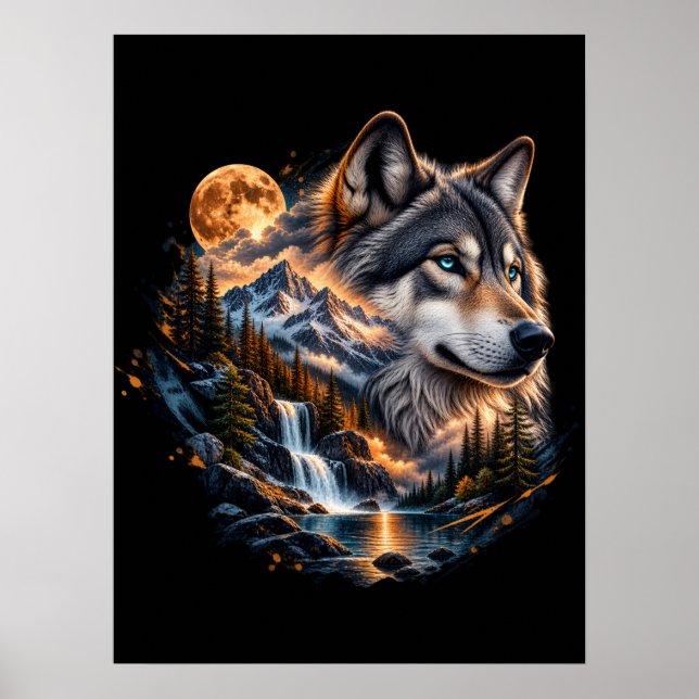 Majestätisches Wolf Vollmond-Wilderness-Poster Poster (Vorne)