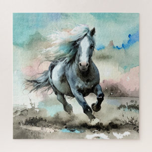 Majestätisches Zugpferd Aquarell Puzzle