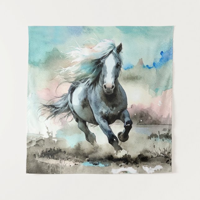Majestätisches Zugpferd Aquarell  Wandteppich (Vorderseite)
