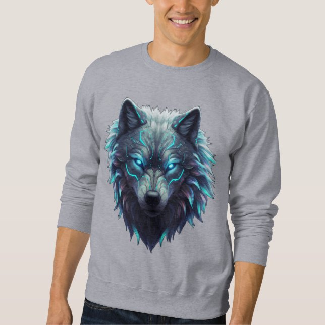 Majestic 3D Wolf Graphic T-Shirt - Cyberpunk Fores Sweatshirt (Vorderseite)